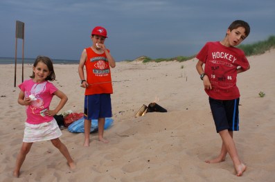 3 - Jenna, Andrew, Ryan on Lakeside Beach, PEI eating marshmallows
