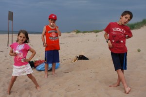 3 - Jenna, Andrew, Ryan on Lakeside Beach, PEI eating marshmallows