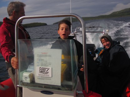 7 - Andrew driving Zodiac Catharine in back - Strait of Belle Isle